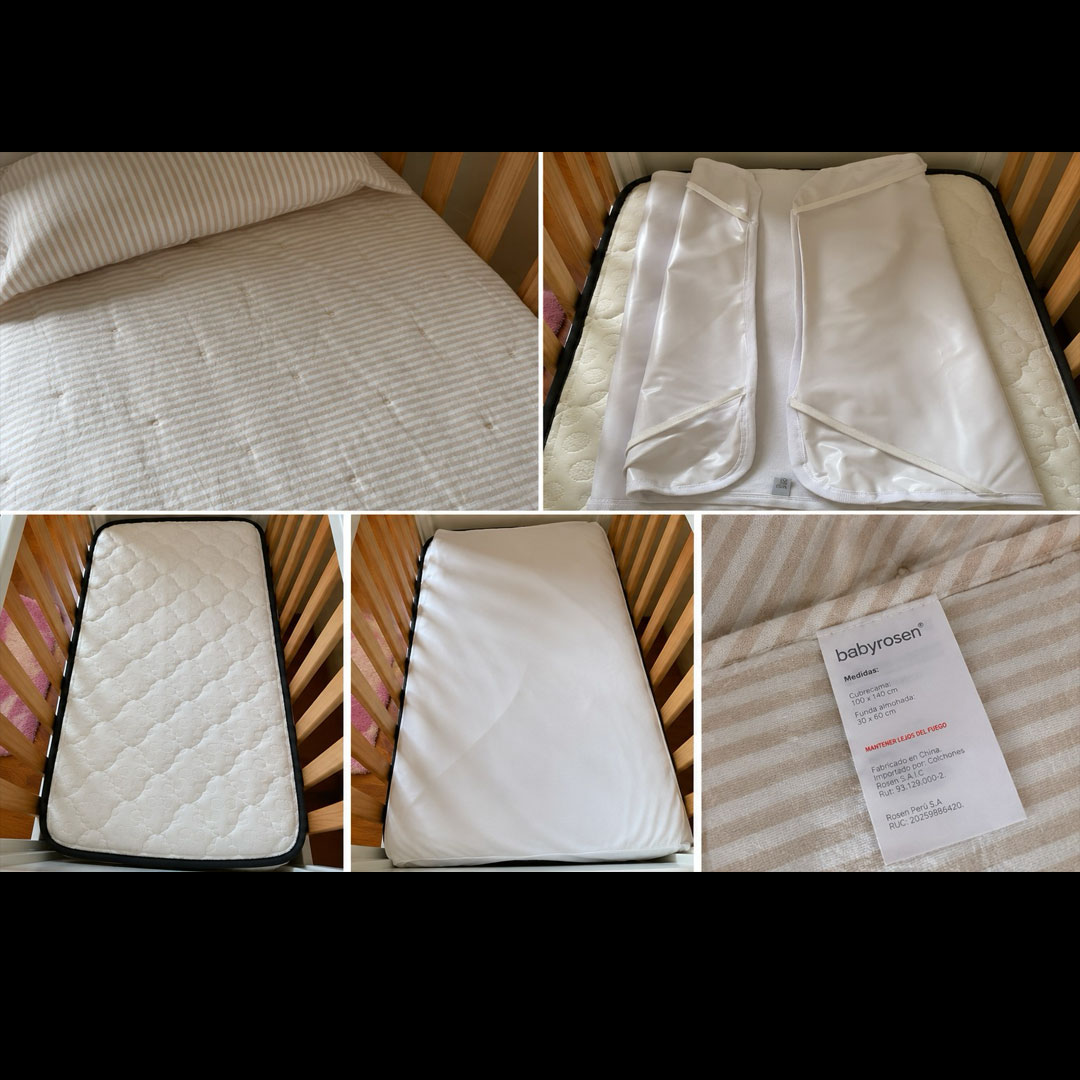 Cuna + Colchon + Comoda / Regalo : Cubrecama Baby Rosen + protector